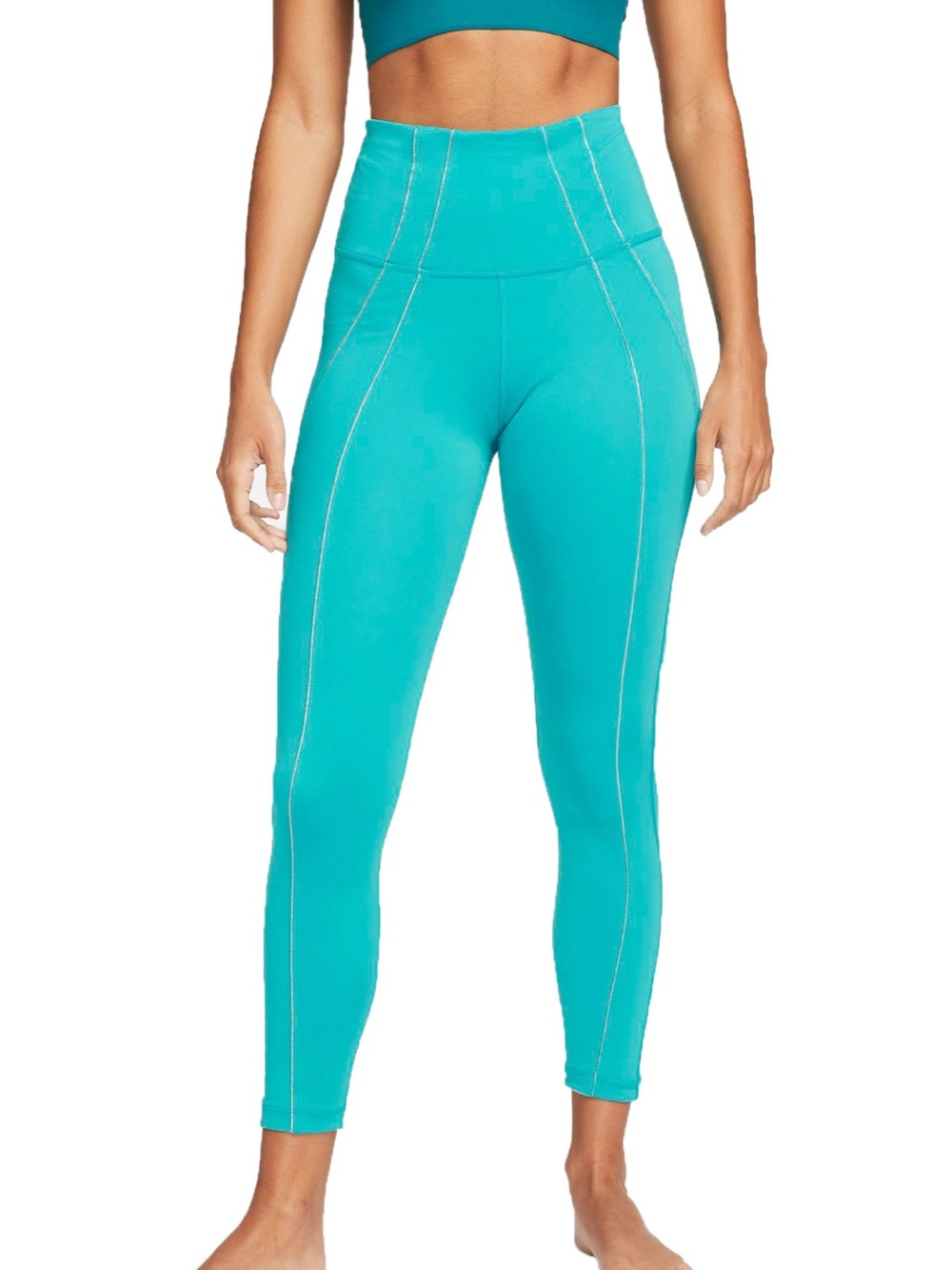 NWOT Nike Yoga Dri-FIT 7/8 leggings teal with metallic silver trim Size S